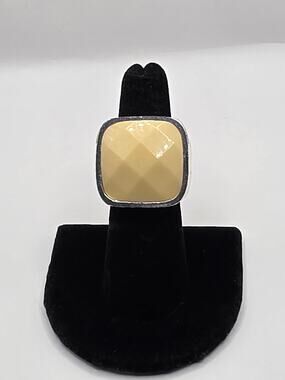 Yellow Faceted Cabochon Ring Sz 7
